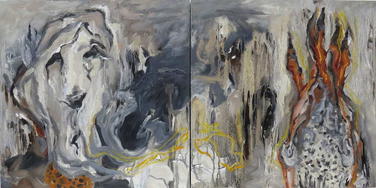 you, me, me and you (2), oil painting, diptych, Canadian abstract painter barbra edwards, Gulf Islands, BC
