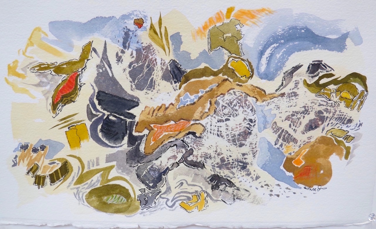 land and sea, watercolour painting by Canadian contemporary painter, Barbra Edwards, Gulf Islands