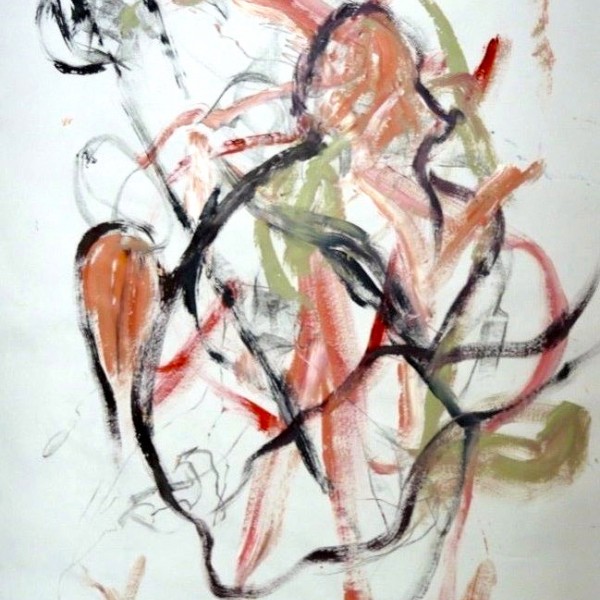 untitled gesture drawing #2, acrylic on paper, Canadian contemporary artist Barbra Edwards, Pender Island, BC