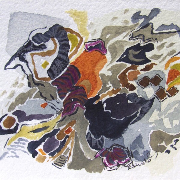 Beach series 6, watercolour, gouache, ink, crayon, Canadian contemporary artist Barbra Edwards