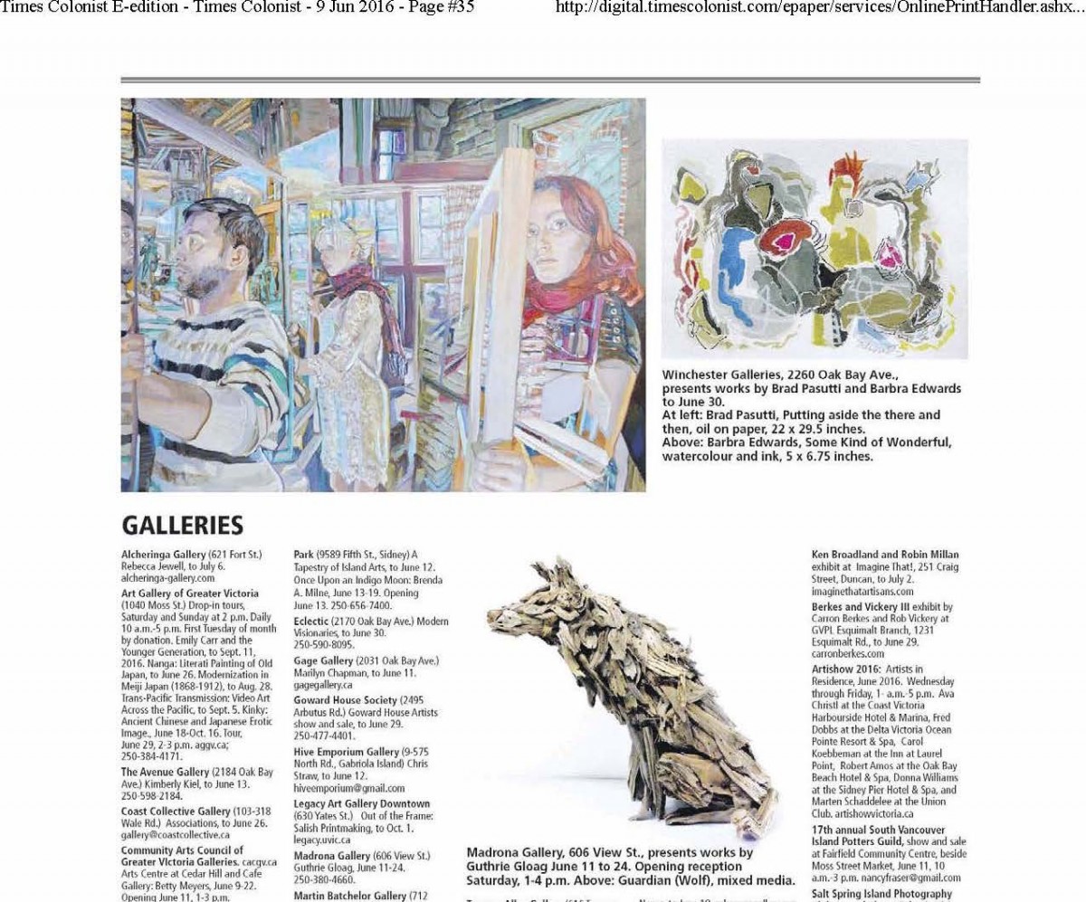 Times Colonist - Barbra Edwards exhibition at Winchester Galleries