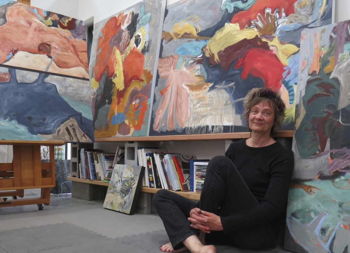 Canadain artist barbra edwards in her Pender Island studio