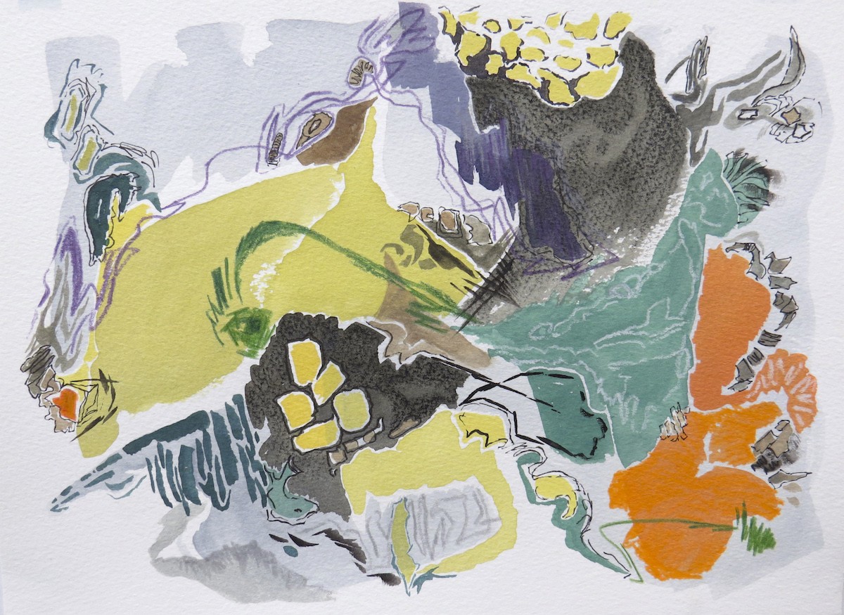 undercurrent, watercolour, mixed media, work on paper, by Canadian contemporary artist Barbra Edwards, Pender Island, BC