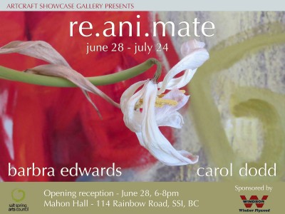 re.ani.mate poster barbra edwards exhibition at showcase gallery salt spring island, BC